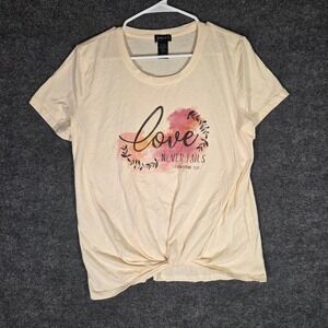 Joei & i Love Never Fails‎ Christian Graphic Tee Shirt Womens Large Cream Twist
